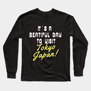 Tokyo Japan. White text. Gift Ideas For The Travel Enthusiast. Long Sleeve T-Shirt